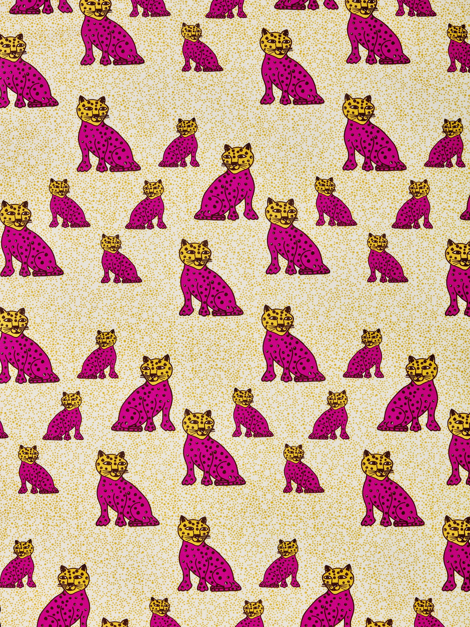 Leopard Patterned Linen Home Decor Fabric in Fuchsia Pink & Yellow